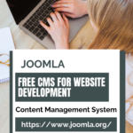 A person typing on a laptop, highlighting Joomla as a free CMS for website development, with text overlay promoting Joomla.org and Pentoz Technology.
