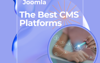 Promotional graphic for Joomla, titled 'The Best CMS Platforms,' featuring a tech-themed background, a glowing network illustration, and the Joomla logo alongside the Pentoz branding.
