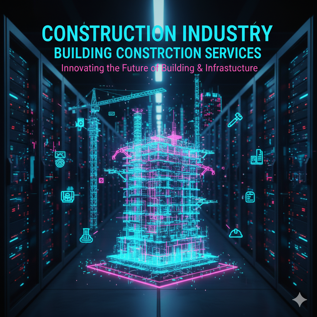Construction site with workers, cranes, and modern building structures.