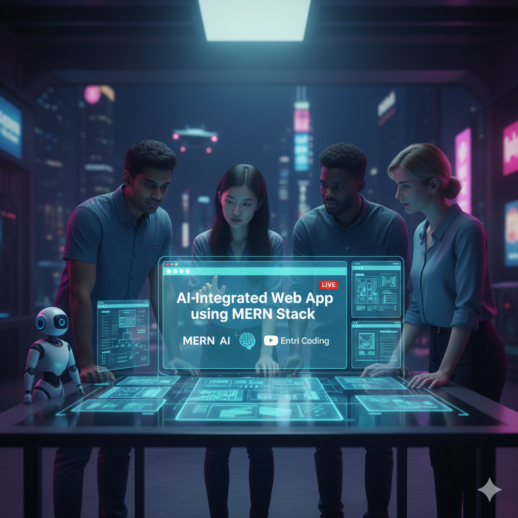 “YouTube tutorial on AI-integrated MERN web application by Entri Coding” “Building AI-powered full-stack web apps with MongoDB, Express, React, Node.js” “Hands-on MERN stack and AI development tutorial video”