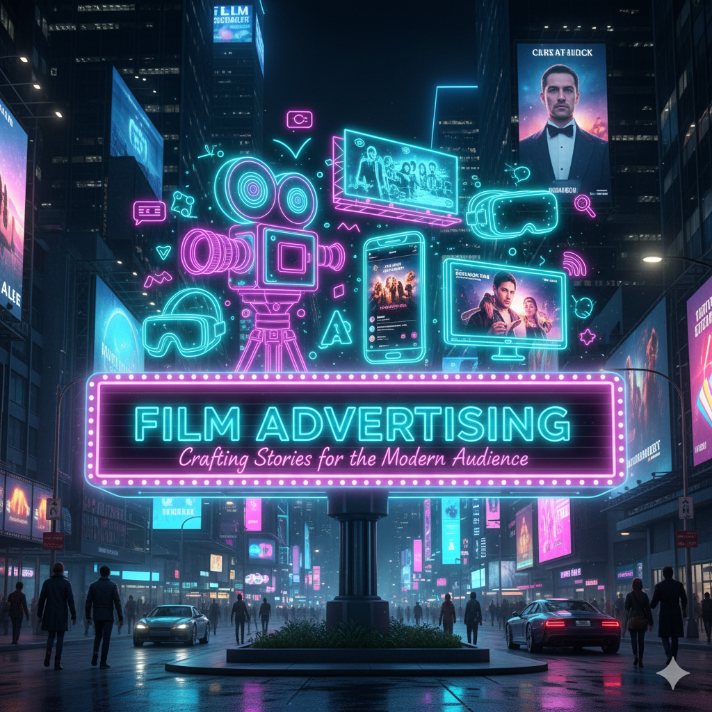 Cinema screen displaying a brand advertisement before a movie.