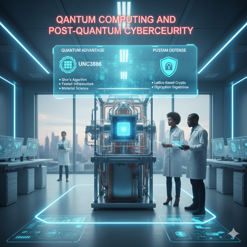 Quantum computing and cybersecurity illustration