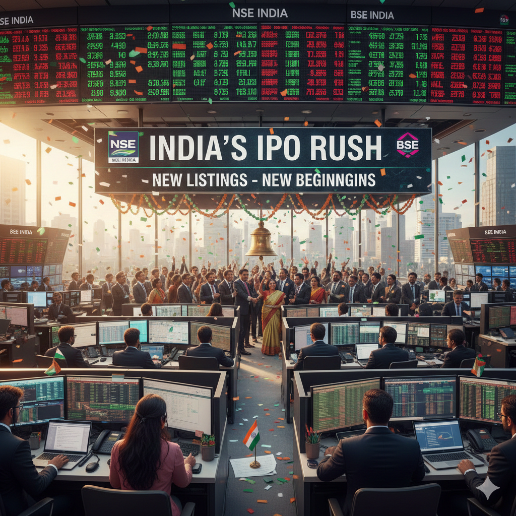 India IPO market trends with rising stock chart and investors